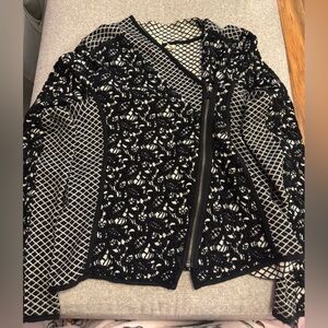 Anthropologie Moth Black and White Zip Up Blazer, L